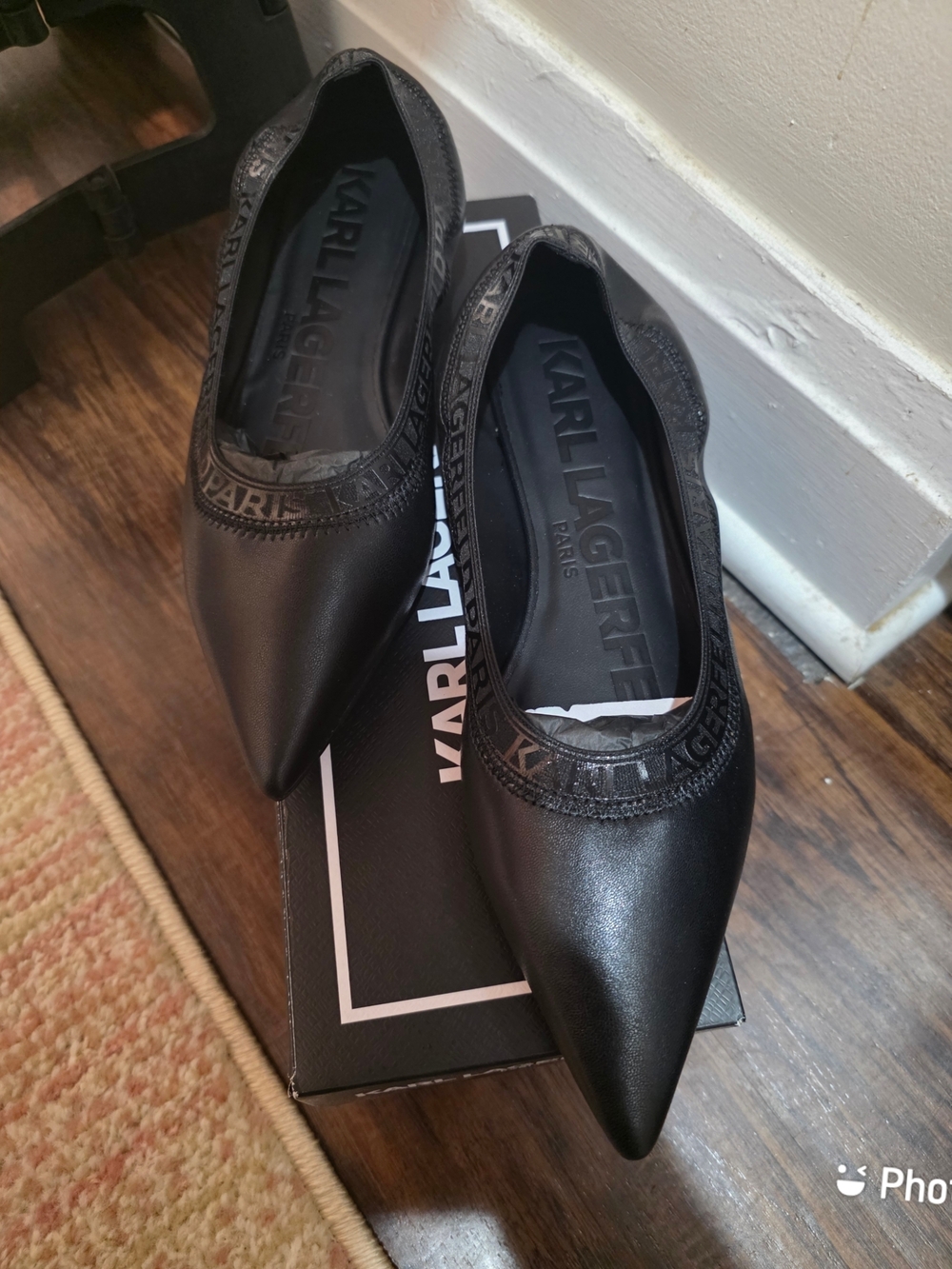 Karl Lagerfeld Black Pointed Toe Ballet Flats